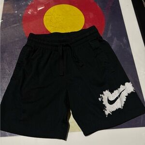 Nike Black Athletic Shorts with Distressed White Swoosh